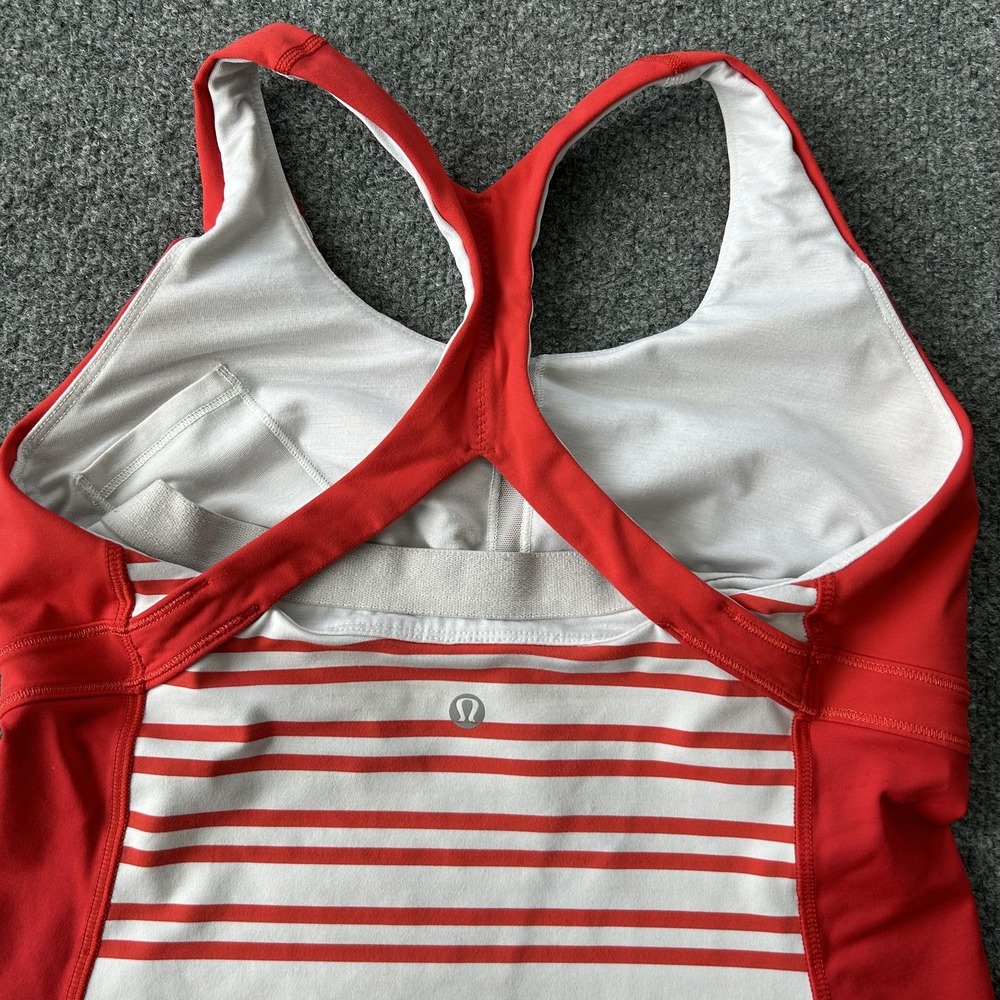 Lululemon Run Tank Built-In Bra Red White Stripe Criss Cross Back‎ Women's - Picture 5 of 11